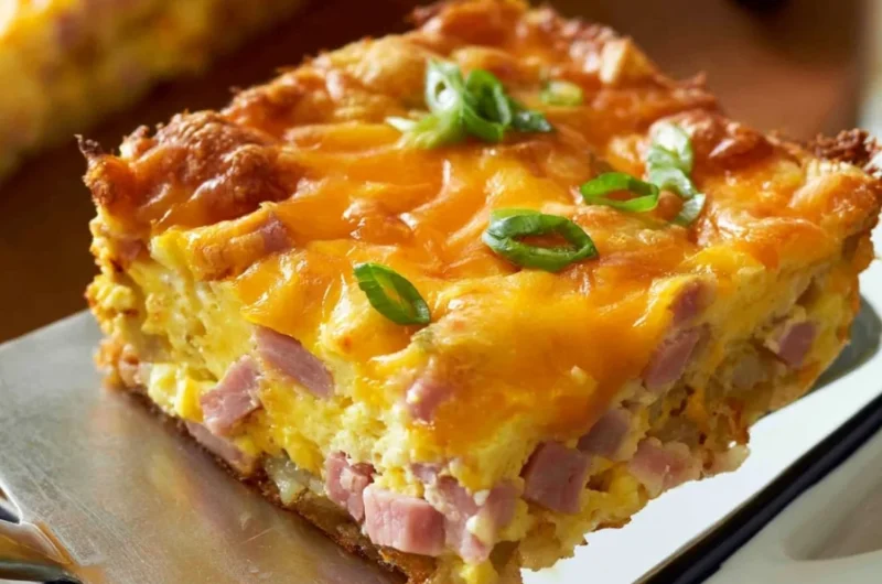 Delicious hash brown egg casserole baked to perfection for breakfast.