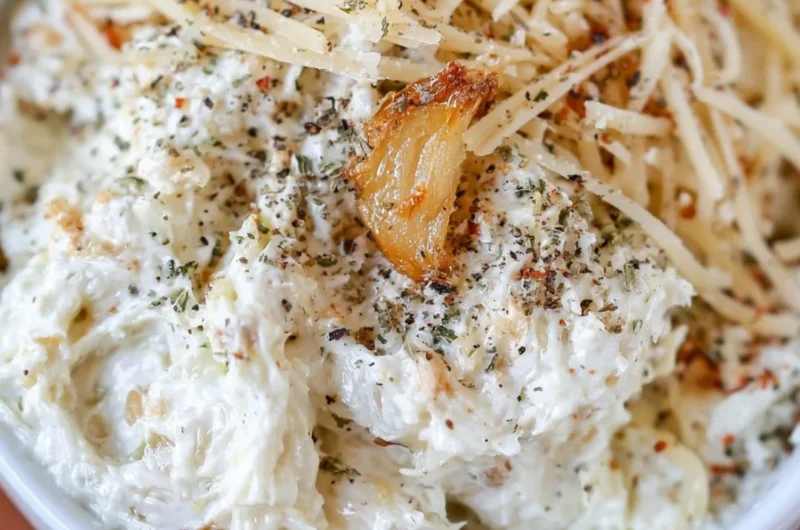Creamy roasted garlic dip served with fresh vegetables and toasted bread