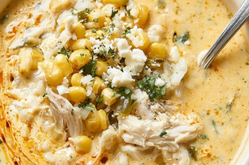 Bowl of Mexican Street Corn Soup garnished with cilantro and cheese
